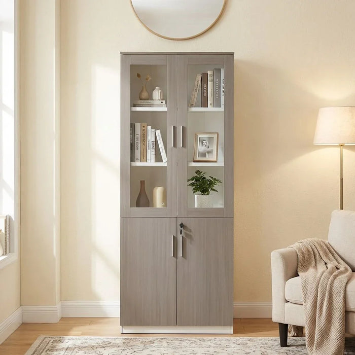 Herstal 4-Door Book Case-Oak/White-With 5-Year Warranty