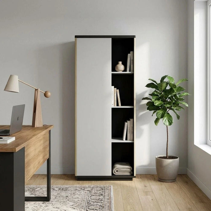 Skive Bookcase with Swing Door and Open Shelves - White/Grey - With 2-Year Warranty