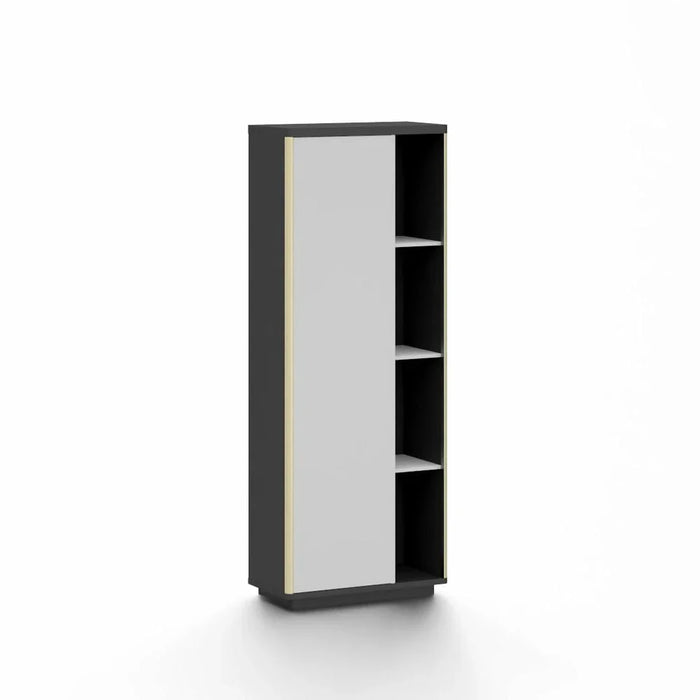 Skive Bookcase with Swing Door and Open Shelves - White/Grey - With 2-Year Warranty