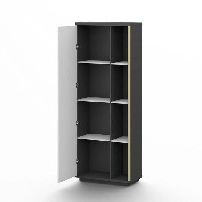 Skive Bookcase with Swing Door and Open Shelves - White/Grey - With 2-Year Warranty