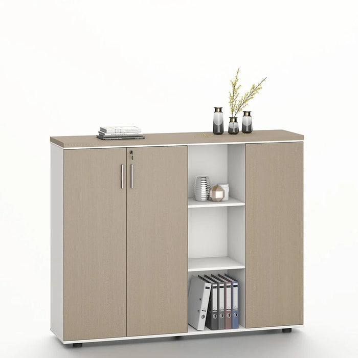 Herstal Office Credenza with 3 Doors and Open Shelves - Oak/White - With 5-Year Warranty