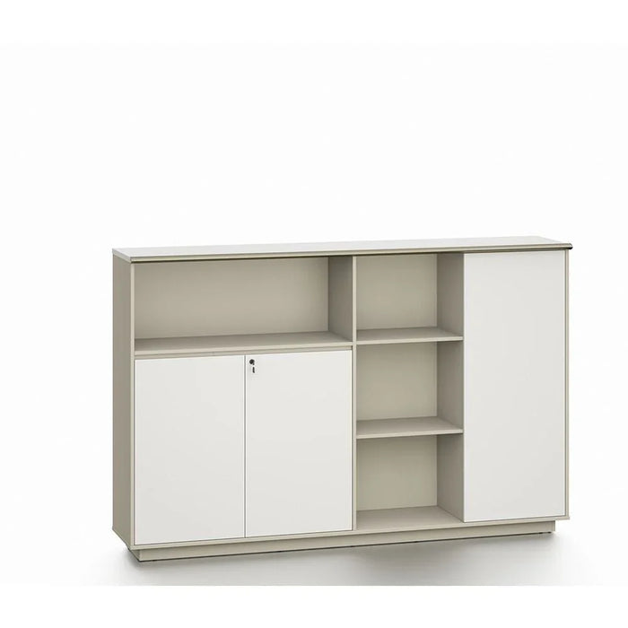 Eupen Credenza with Lockable Doors and Open Shelves - White/Beige - With 2-Year Warranty