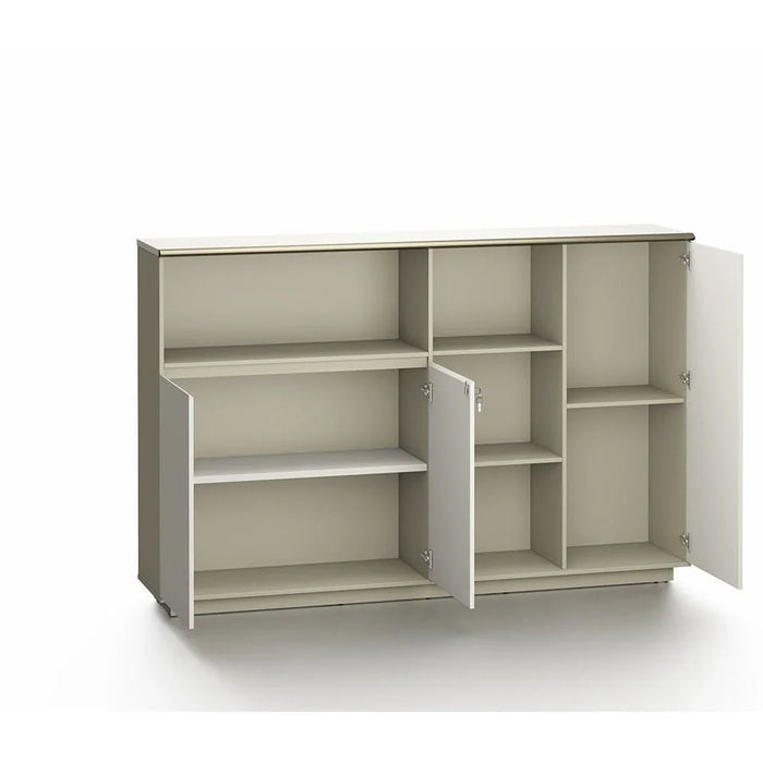 Eupen Credenza with Lockable Doors and Open Shelves - White/Beige - With 2-Year Warranty
