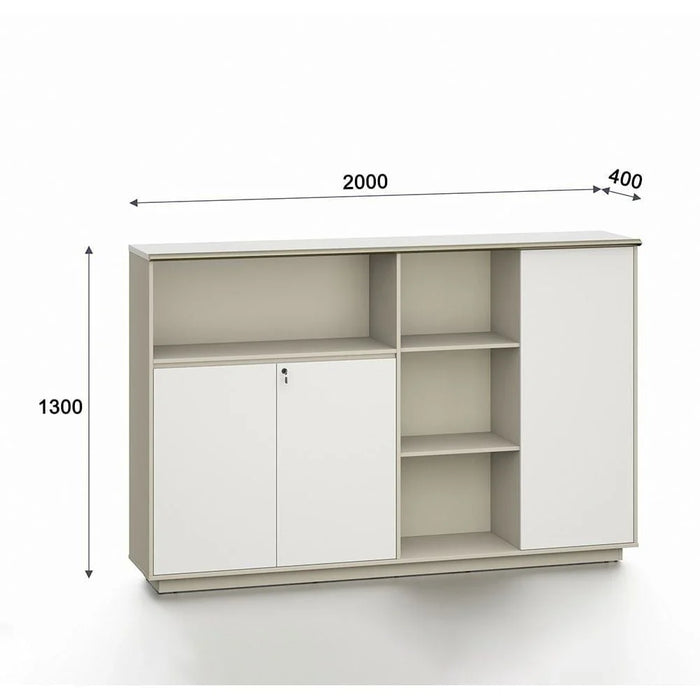 Eupen Credenza with Lockable Doors and Open Shelves - White/Beige - With 2-Year Warranty