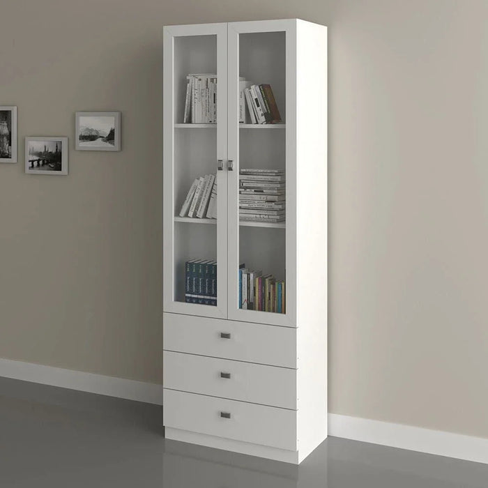 NewæKinseyæDisplay cabinet with 2 Glass doors & 3 Drawers- White