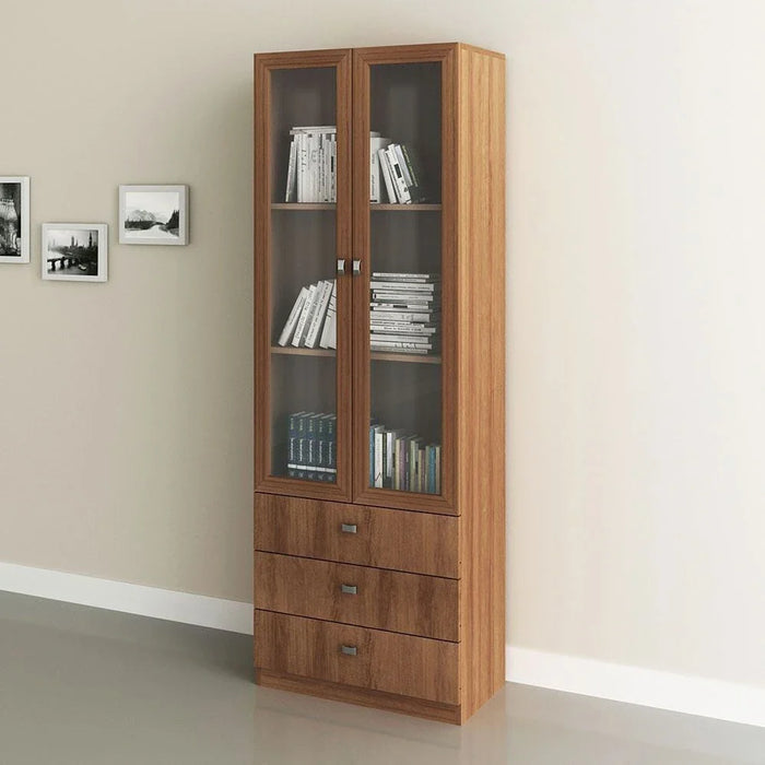 NewæKinseyæDisplay cabinet with 2 Glass doors & 3 Drawers- Brown