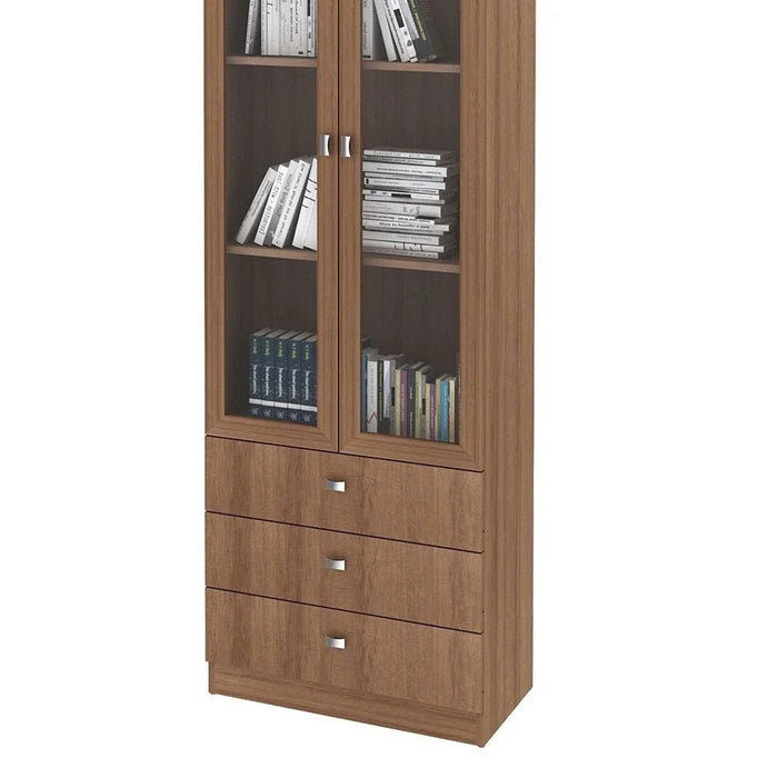 NewæKinseyæDisplay cabinet with 2 Glass doors & 3 Drawers- Brown