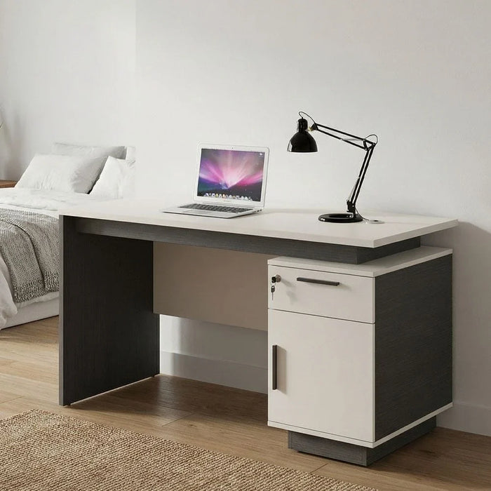 Skive Office Desk with Drawer & Storage-Grey-With 5-Year Warranty