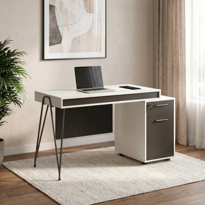 Haslev Office Desk-Iron Grey/White-With 5-Year Warranty
