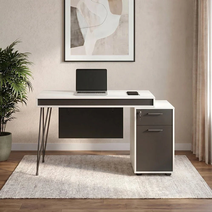 Haslev Office Desk-Iron Grey/White-With 5-Year Warranty