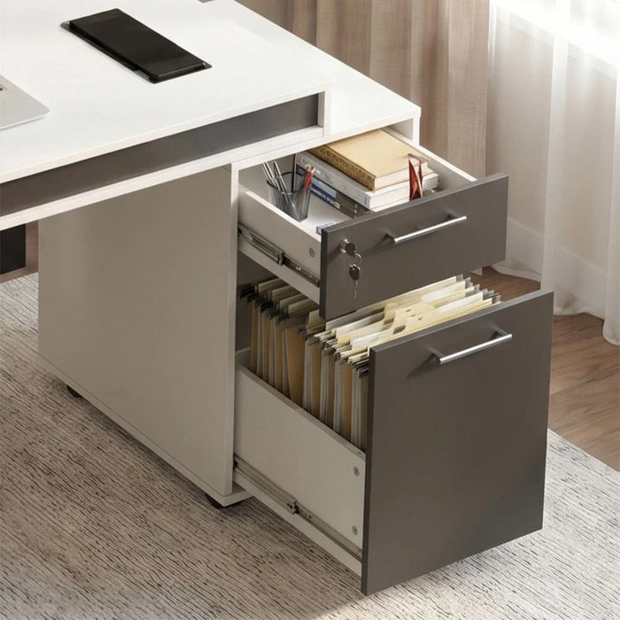 Haslev Office Desk-Iron Grey/White-With 5-Year Warranty