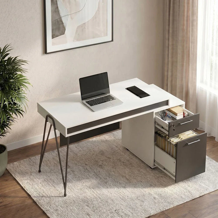 Haslev Office Desk-Iron Grey/White-With 5-Year Warranty