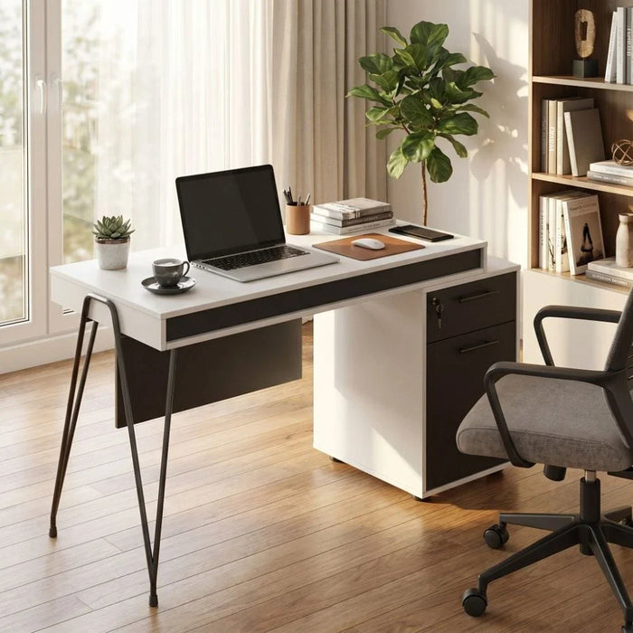 Haslev Office Desk-Iron Grey/White-With 5-Year Warranty