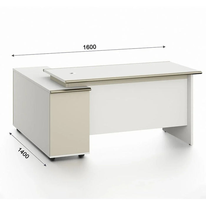 Eupen Executive L-Shaped Office Desk with Lockable Top Drawer and Open Shelves - White/Beige - With 2-Year Warranty