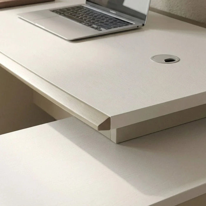 Eupen Executive L-Shaped Office Desk with Lockable Top Drawer and Open Shelves - White/Beige - With 2-Year Warranty
