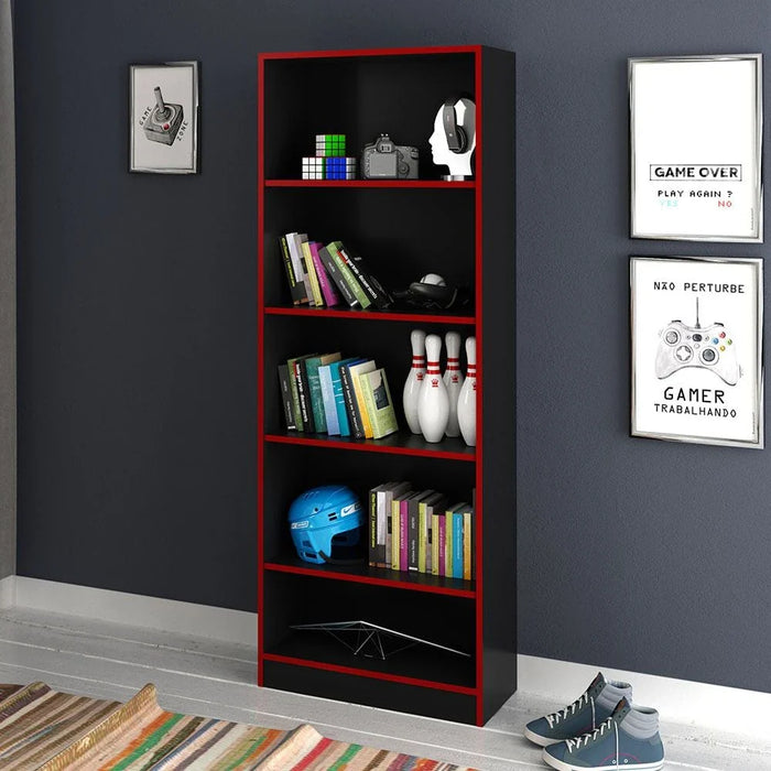 Atlaz Bookcase- Red/Black - With 2-Year Warranty