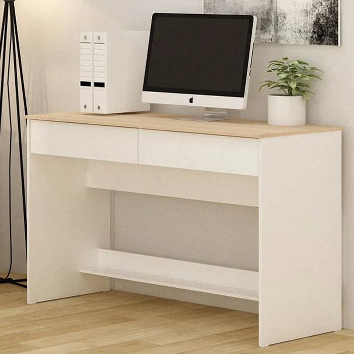 Algeira Office Desk with 2 Drawers & Shelf-White/Oak-With 2-Year Warranty