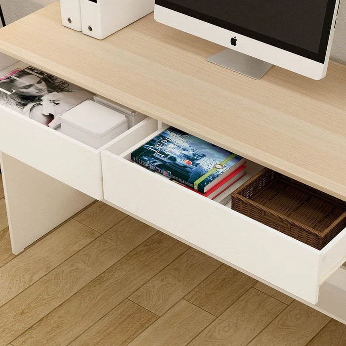 Algeira Office Desk with 2 Drawers & Shelf-White/Oak-With 2-Year Warranty