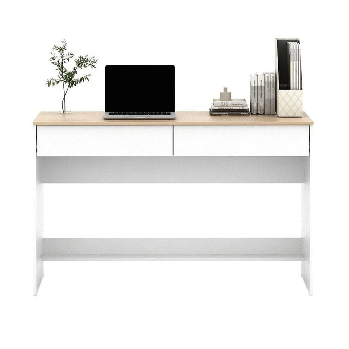 Algeira Office Desk with 2 Drawers & Shelf-White/Oak-With 2-Year Warranty