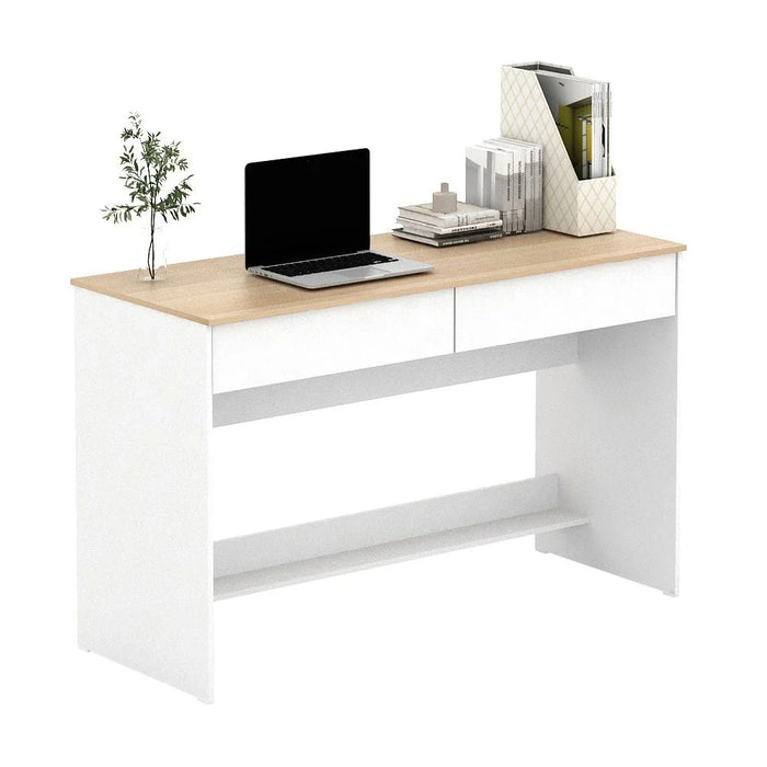 Algeira Office Desk with 2 Drawers & Shelf-White/Oak-With 2-Year Warranty
