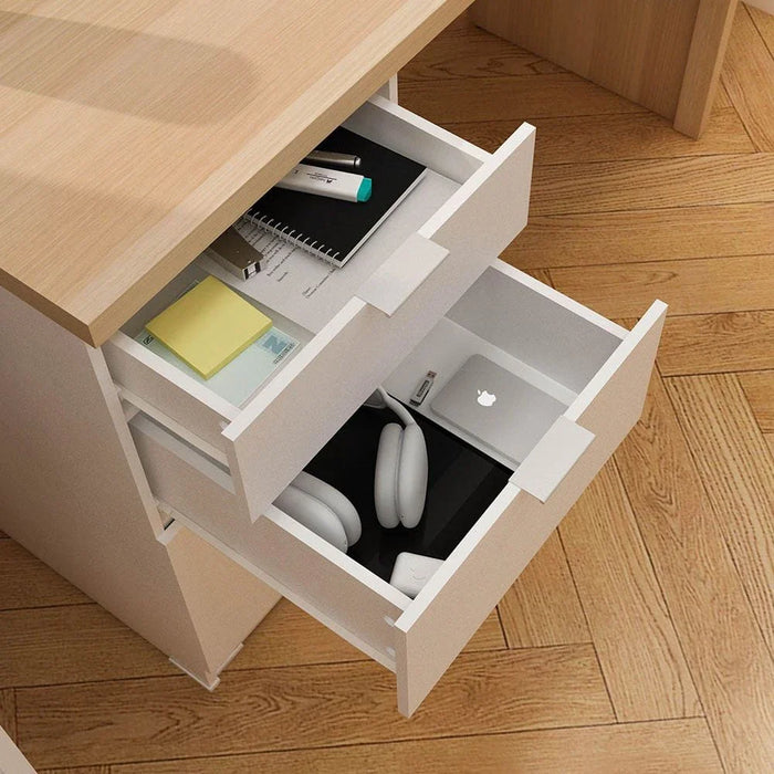 Barbados Office Desk with 2 Drawers & 1 Door + Shelf-White/Oak-With 2-Year Warranty