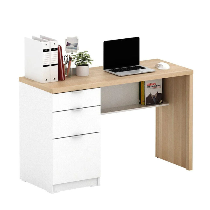 Barbados Office Desk with 2 Drawers & 1 Door + Shelf-White/Oak-With 2-Year Warranty