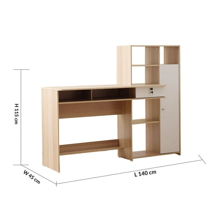 Estonia Study Desk with 1 Door & Drawer + Shelves - White/Oak - With 2-Year Warranty