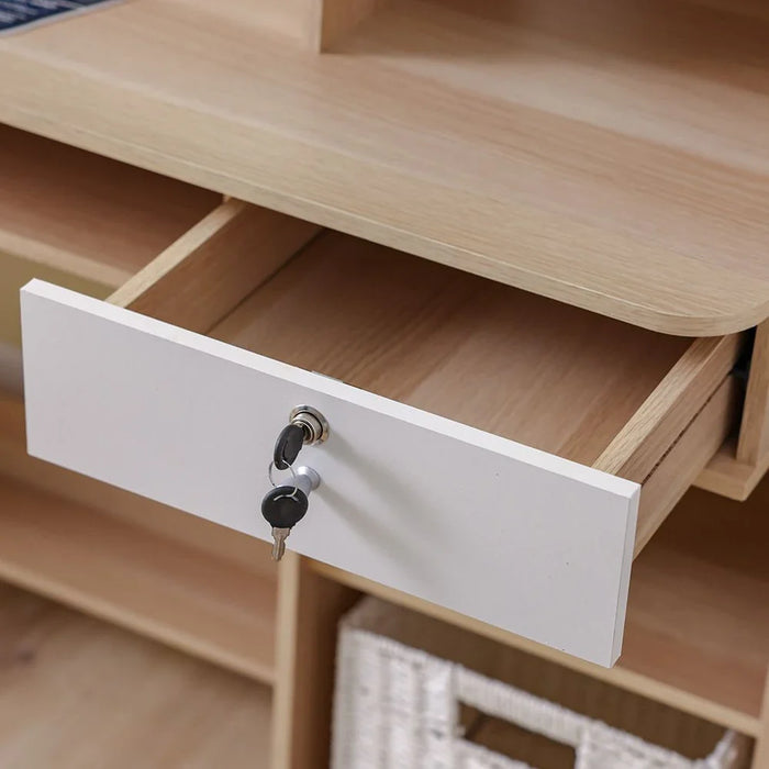 Estonia Study Desk with 1 Door & Drawer + Shelves - White/Oak - With 2-Year Warranty