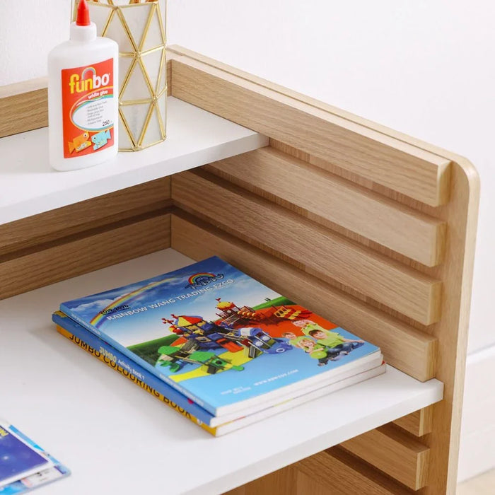 Guyana Study Desk with Adjustable Table Shelves-Oak-With 2-Year Warranty