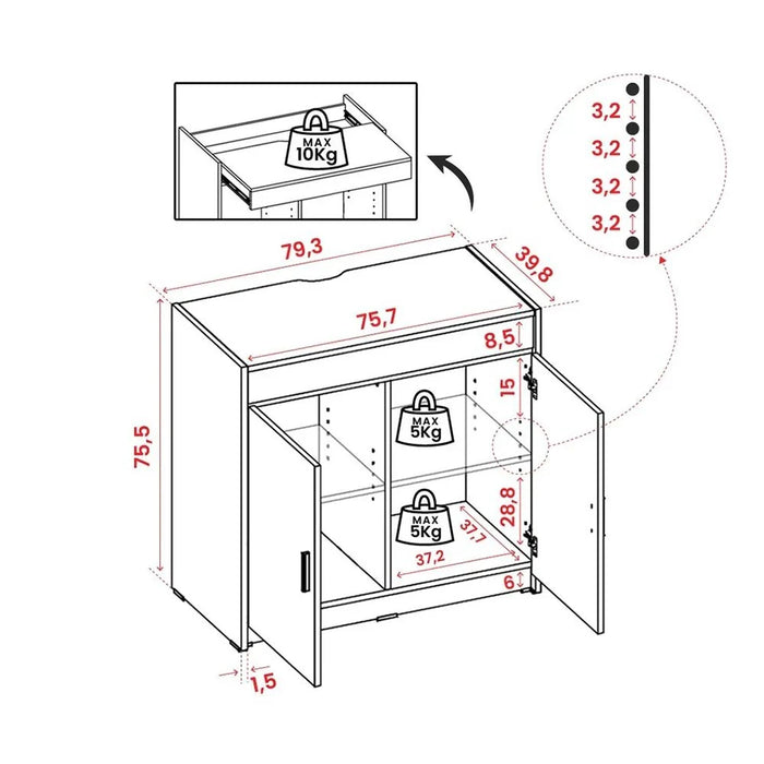 Ovela 2 Door Study desk With Pull-out top table-Walnut