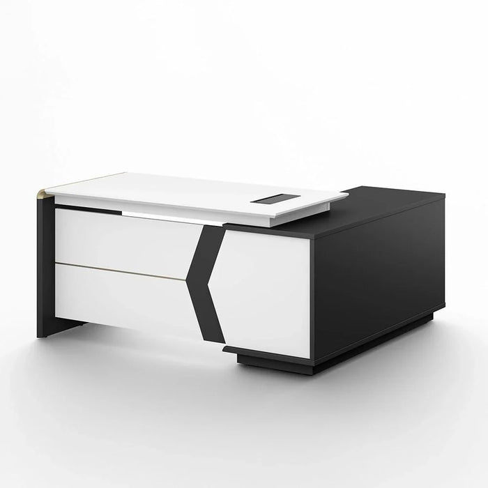Skive Executive L- Shape  Office Desk With  2 Drawer and 1 Door Storage - White/Grey