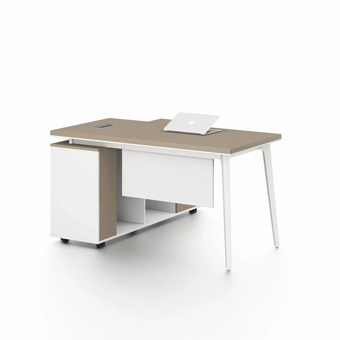 Herstal Corner Office Desk With 2 Drawer and open shelves-Oak/White