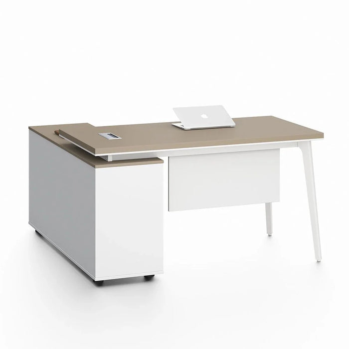 Herstal Corner Office Desk With 2 Drawer and open shelves-Oak/White