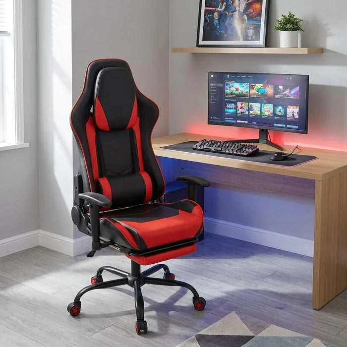 Belanda Gaming Chair with Footrest - Black/Red - With 2-Year Warranty