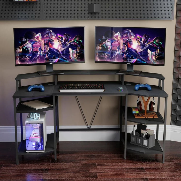 Bremen Gaming Desk With  Open Shelves -Black