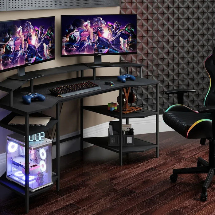 Bremen Gaming Desk With  Open Shelves -Black