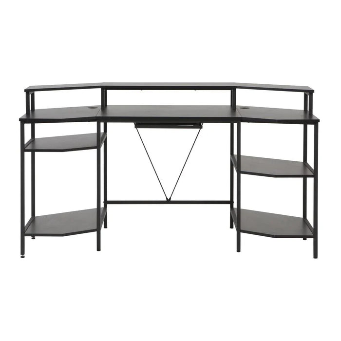 Bremen Gaming Desk With  Open Shelves -Black