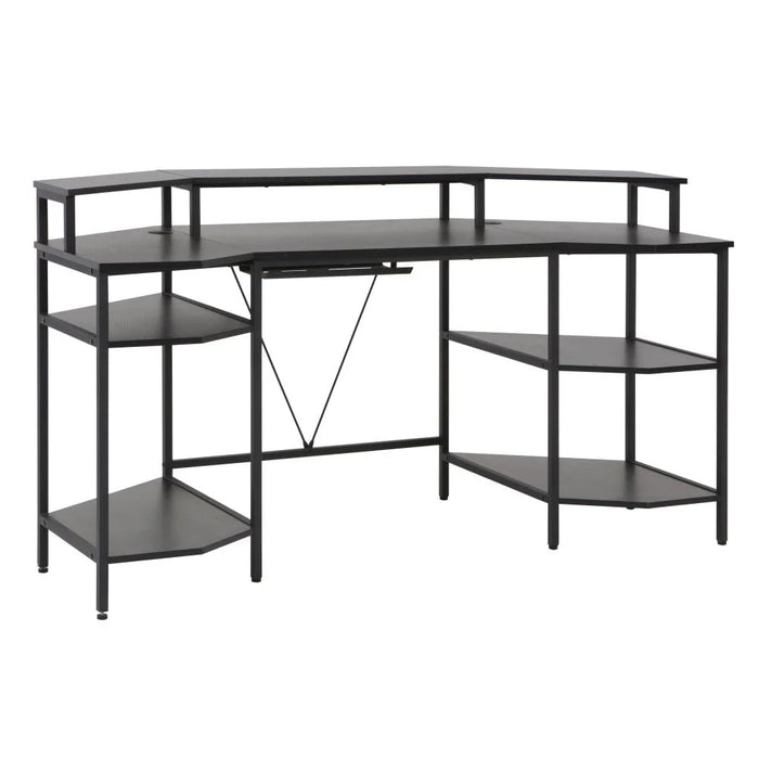Bremen Gaming Desk With  Open Shelves -Black