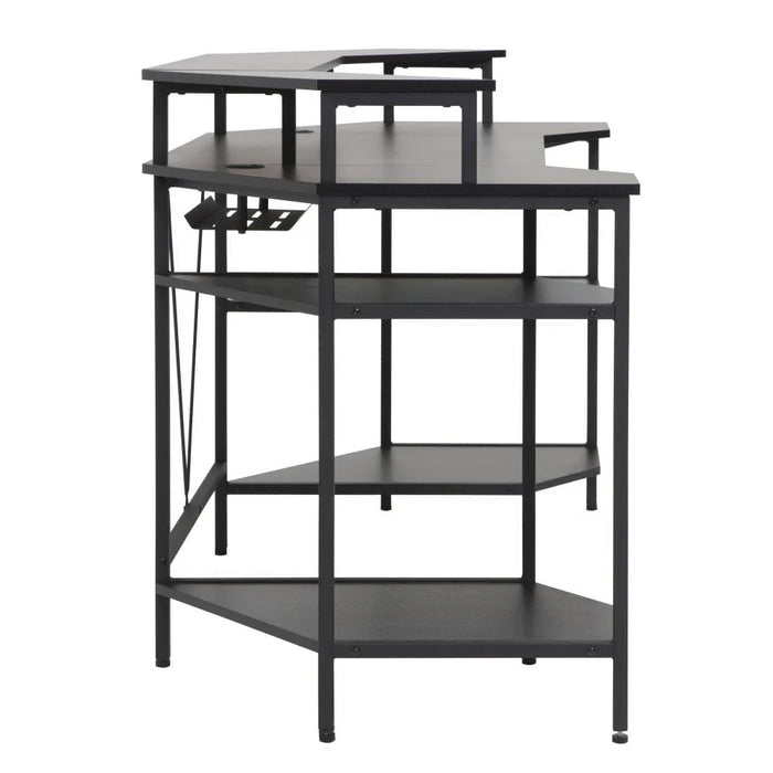 Bremen Gaming Desk With  Open Shelves -Black
