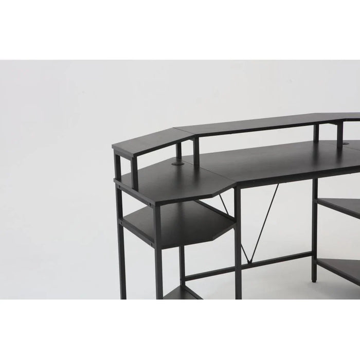 Bremen Gaming Desk With  Open Shelves -Black