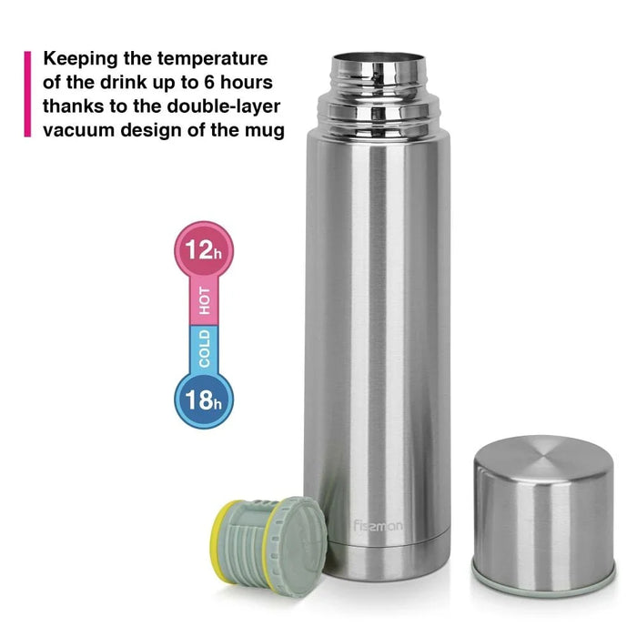 Fissman Double Wall Vacuum Flask - Stainless Steel - 1000 ml