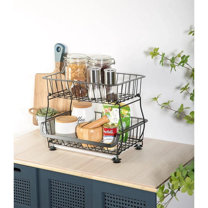 Atticus 2 Tier Iron Storage Cart With Tray Black 41 X 29 X 37 Cm