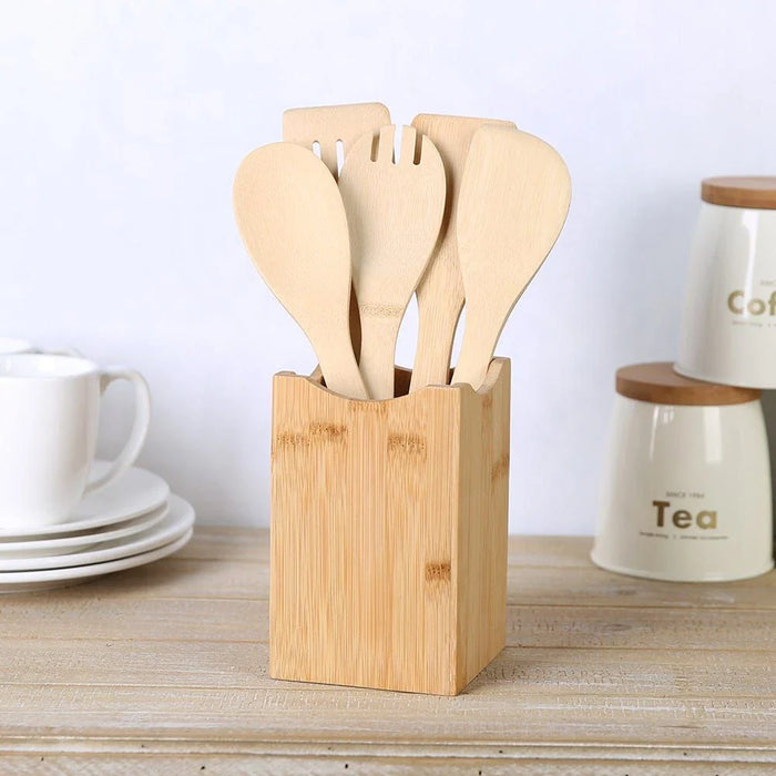 Loretta 6-Piece Bamboo Gadget Set Natural -Holder 10 X10 X16 Hcm,Gadget-30X 6Cm Bk21112-1