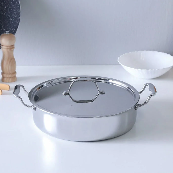 Celina Stainless Steel Shallow Pot With Ss Lid 28X28.0Cm Shinny Silver -2.5MM