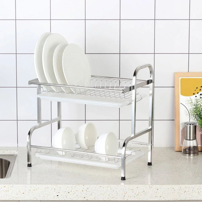 Atticus 2-Tier Stainless Steel Dish Rack-Shiny-42.3x25.5x40.5 cm