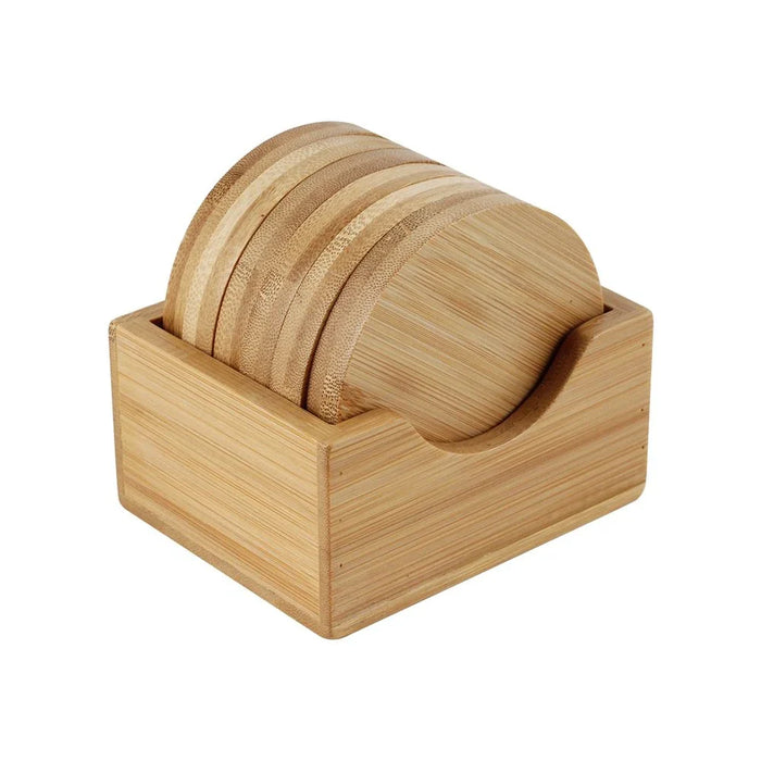 Loretta 6-Piece Bamboo Coaster Set with Holder Bamboo Dia 9 x 1.2cm