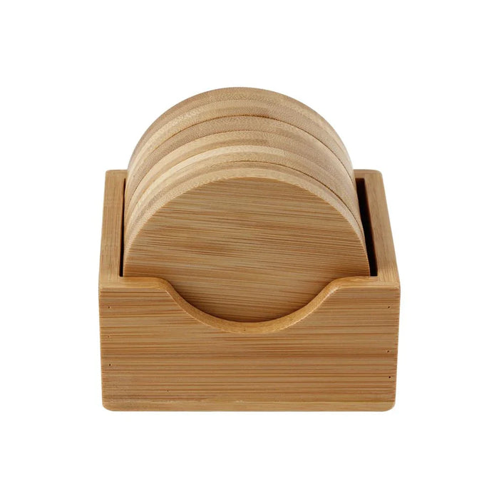 Loretta 6-Piece Bamboo Coaster Set with Holder Bamboo Dia 9 x 1.2cm