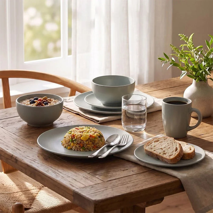 Apollo 16-Pc Color Glazed Stoneware Dinner Set - Grey - Serves 4