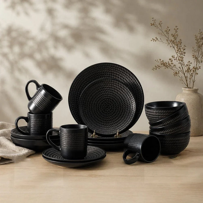 Angelika 18-Pc Stoneware Dinner Set - Black - Serves 4