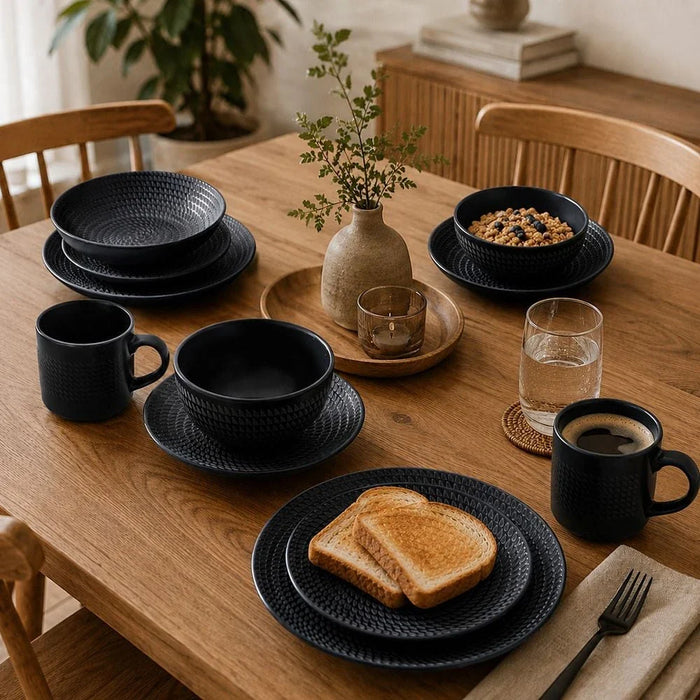 Angelika 18-Pc Stoneware Dinner Set - Black - Serves 4